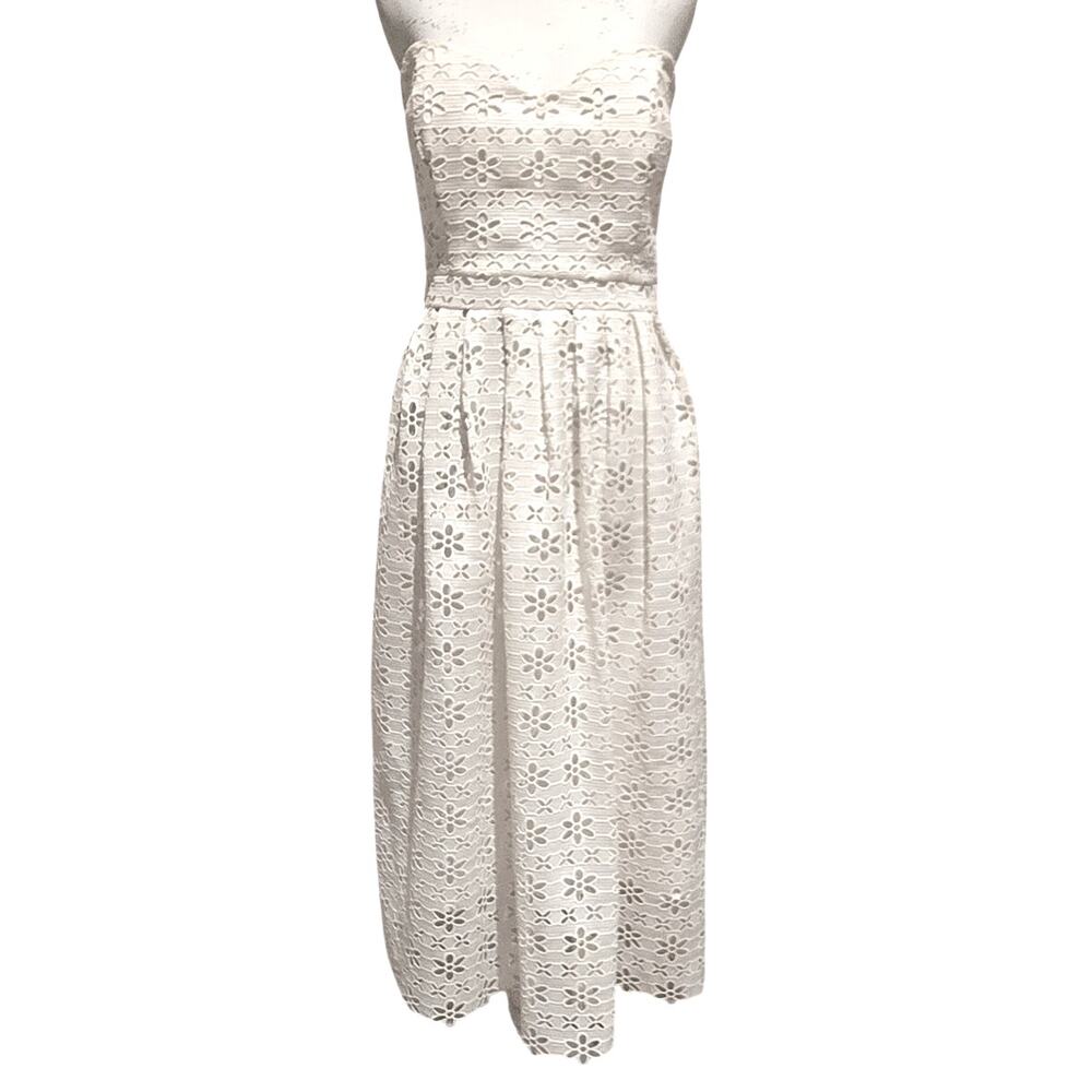Yumi Kim White XOXO Eyelet Strapless Fit & Flare Midi Dress - Size L Sweetheart - Picture 2 of 10